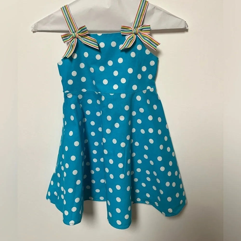 JESSICA ANN TURQUOISE SLEEVELESS DRESS WITH WHITE DOTS SIZE 4